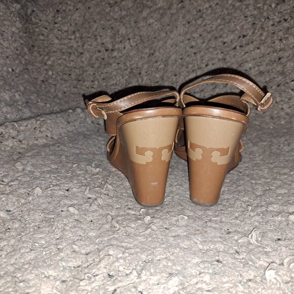 TORY BURCH-Gabrielle-Brown Leather-CrissCross Strap Wedge Sandals-Sz 7-Excellent - Picture 6 of 8